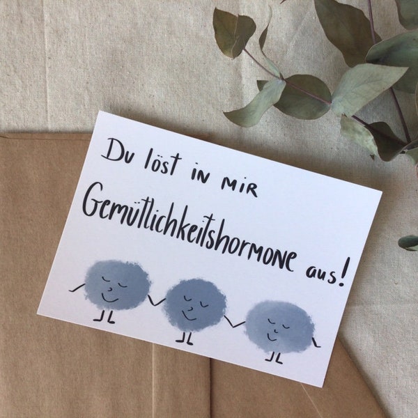 Postkarte "Gemütlichkeitshormone" - Handlettering - Designkarte - Grußkarte