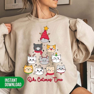 Catmas Baum, Katze Weihnachtsbaum, Fröhliche Catmas SVG, süße Katze SVG, Frohe Weihnachten Png, trendige Weihnachten Png, SVG für Shirts, PNG Sublimation