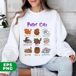 Anime vibrante, gatos de Potter, gato enamorado, gato gracioso, gatos enamorados, amor por Potter, amante de Potter, feliz Halloween, PNG para camisetas, sublimación PNG