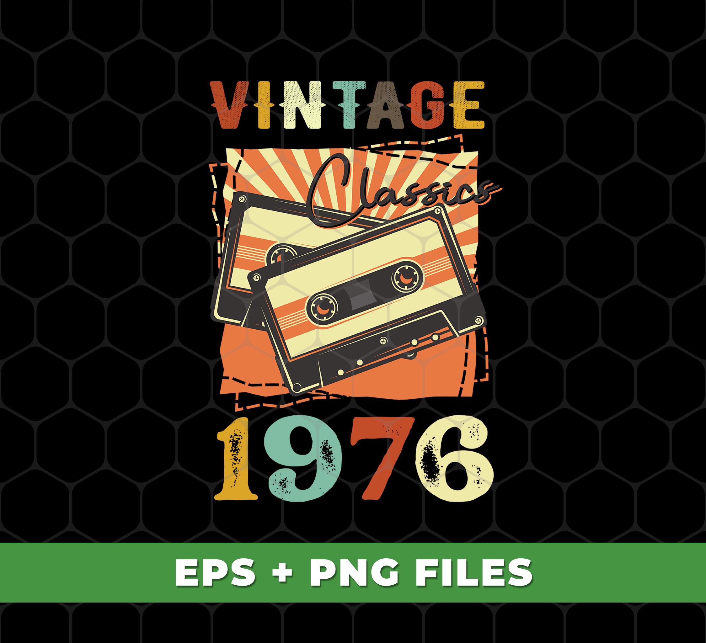Vintage 1976 Png, Birthday 1976 Png, Retro 1976 Png, Cassette Lover ...