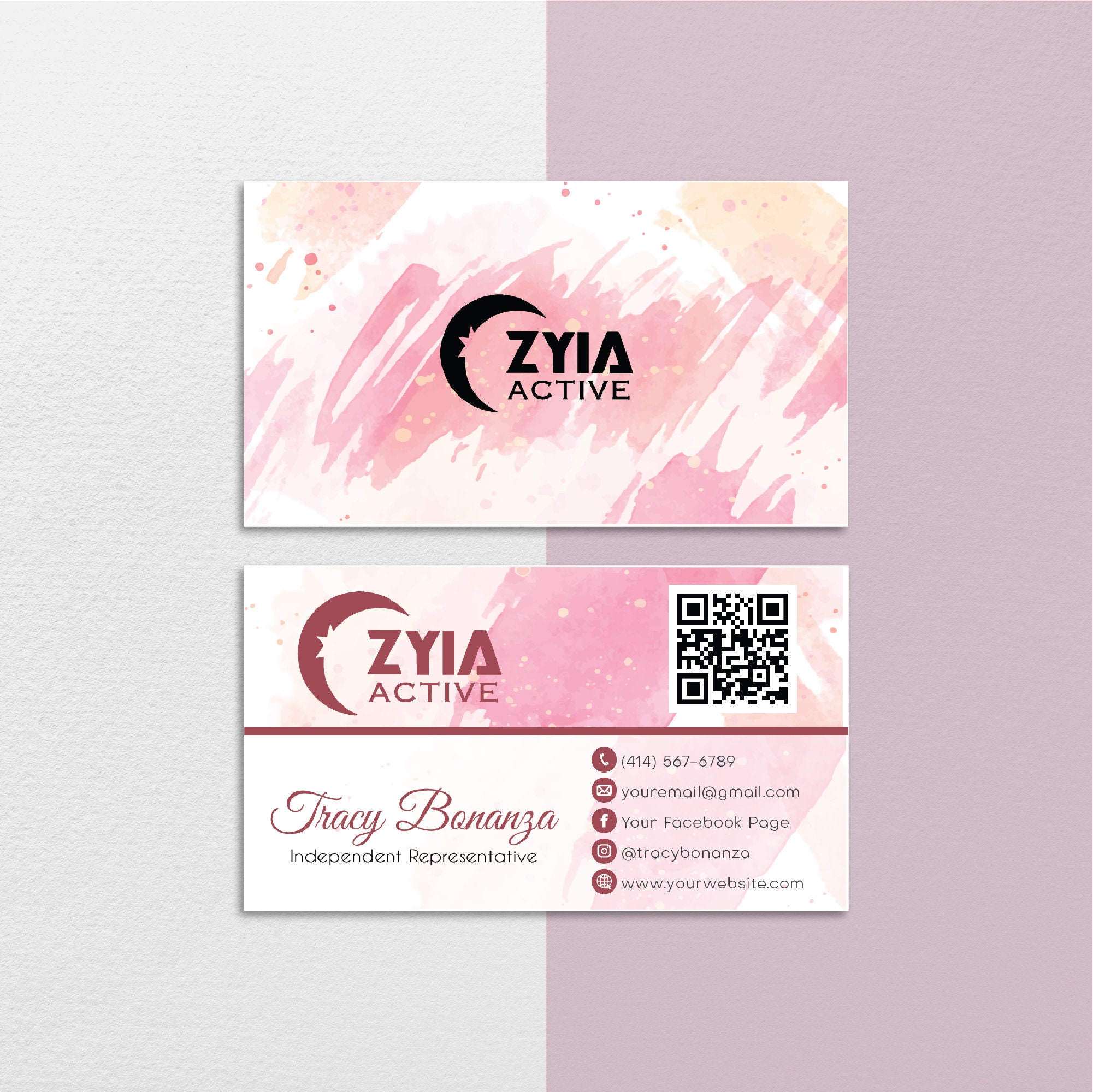ZYIA Business Cards, Personalized Business Card QR Code, ZYIA Active Card,  Printable Busines Cards, Zyia Template Design, Digital File, ZA14 