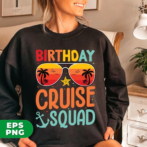 Birthday Cruise Squad, Retro Beach, Retro Birthday, Birthday Gift, Beach, Summer Vibes, Cruising Lover Gift, PNG For Shirts, PNG Sublimation