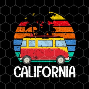 Retro California Hippie Png, Van Beach Png, Bum Surfer Png, Camping California Png, Bus To California Png, Png For Shirts, PNG Sublimation