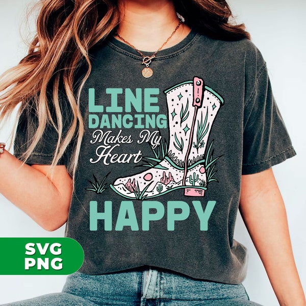 Cowboy Geschenk Png, Line Dancing macht mein Herz glücklich Vintage Png, Line Dancing Png, Cowboy Stiefel Png, Cowboy SVG, Png druckbar, digitale Datei