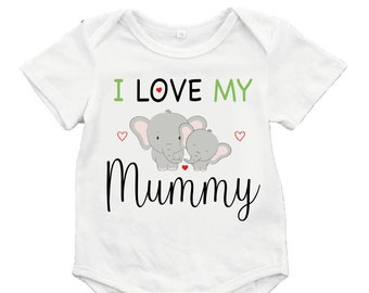 I love my Mummy Babygrow, Tshirt, Bodysuit, Sleepsuit, Romper, Cute, Gift, Elephants, Mummy and Baby