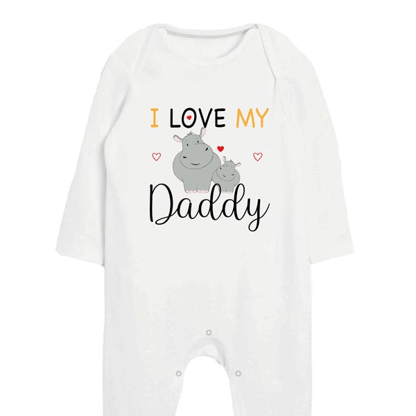 I love my Daddy Babygrow, Tshirt, Bodysuit, Sleepsuit, Romper, Cute, Gift, Hippo, Daddy and Baby, Unisex, New Baby Gift