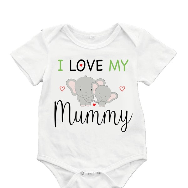 Ich liebe meine Mama Babygrow, Tshirt, Body, Sleepsuit, Strampler, niedlich, Geschenk, Elefanten, Mama und Baby