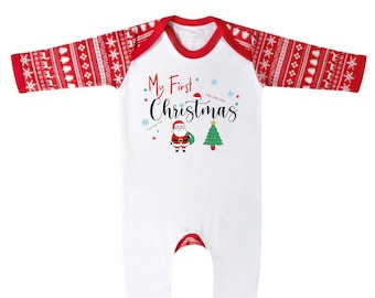 My First Christmas, Red and White Sleepsuit, Romper, Matching Family Christmas Sweatshirts