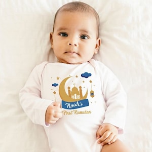 Personalised First Ramadan (Blue) Babygrow, Tshirt, Bodysuit, Sleepsuit, Romper, Gift, Ramadan Mubarak