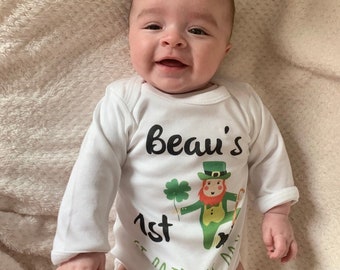 Personalised First St Patrick's Day Babygrow, Tshirt, Bodysuit, Sleepsuit, Romper, Cute, Gift, St Patrick's Day