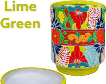 Large Cylinder Talavera Planter Indoor Outdoor Flower Pot Mexican Pottery