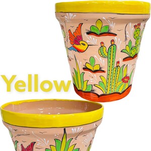 Rustic Cactus and Humming Bird Rustic Sunflower Vaso Planter Indoor Outdoor Flower Pot Mexican Pottery