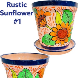 Rustic Sunflower or Cactus Style Vaso Planter Indoor Outdoor Flower Pot Mexican Pottery