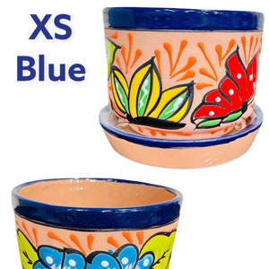Rustic Talavera Cylindro Planter with matching saucer Indoor Outdoor Planter Cactus & Butterfly Style Flower Pot Mexican Pottery