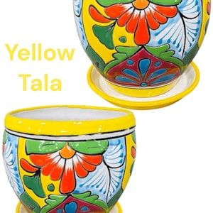 Barril Talavera Planter Indoor Outdoor Flower Pot with matching saucer Mexican Pottery