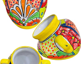Tilted Talavera Planter with ears Indoor Outdoor Flower Pot Mexican Pottery