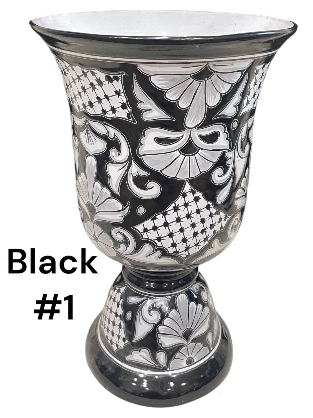 Classic Blue and Black Ceramic Talavera Planter Indoor Outdoor Flower