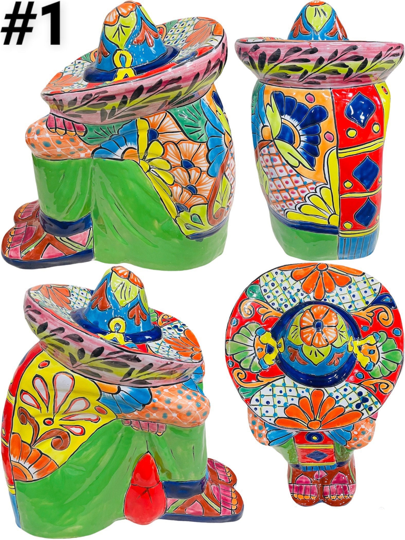Sleeping Pepe Statue with Sombrero Talavera Garden Patio Decor