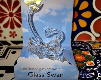 GLASS SWAN ORNAMENT Hand finished decor, holiday or birthday present