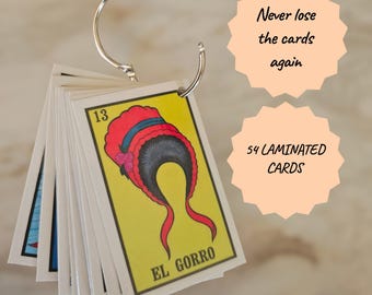 54 Laminated Loteria Cards, with lock/unlock o-ring, never lose the cards again!
