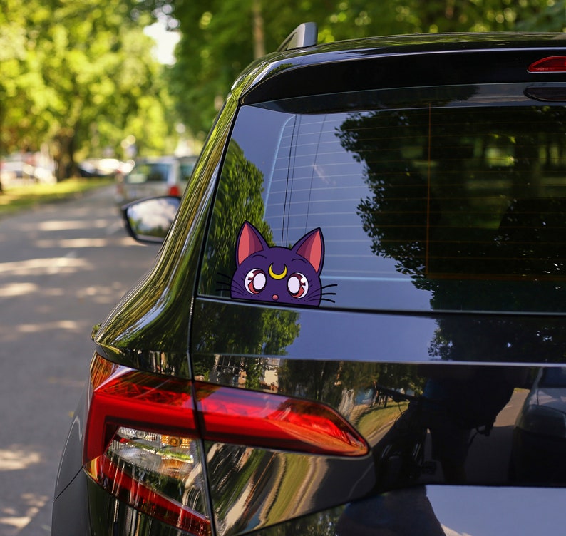 Luna Cat Sailor moon Anime Peeker  Window or Bumper  Sticker Laptop High Quality Weather proof Sticker Latex 