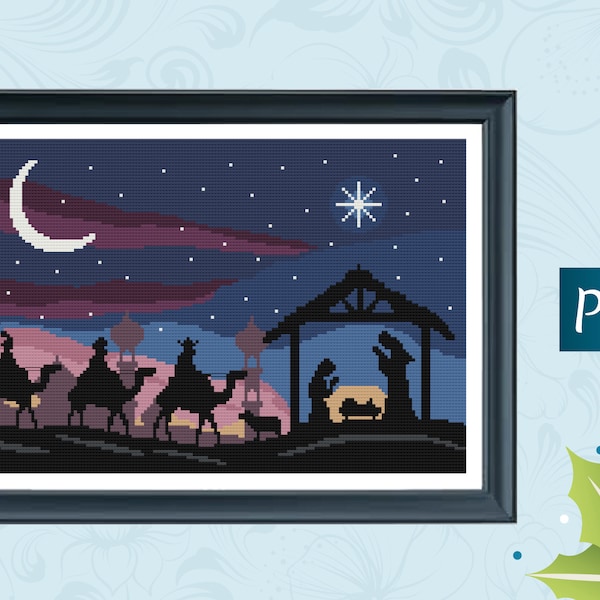 Christmas Nativity Scene decor counted cross stitch pattern, Religious cross stitch embroidery chart, DIY (Download PDF)