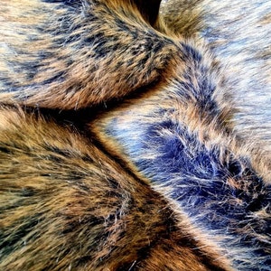 Blue/Brown Wolf Luxury Faux Fur-Gnome Beard-Pixie Beard Blue Fake Fur-Luxury Bear Fabric-Long Fake Fur Fabric-Bear making-Cushion making