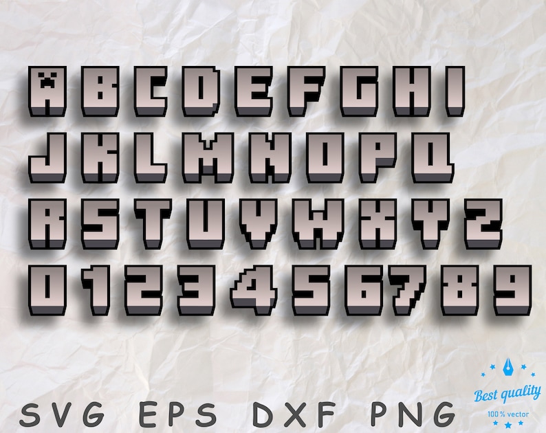 Download Mine Pixel Svg Font Craft Svg Numbers Mind Craft Alphabet Etsy