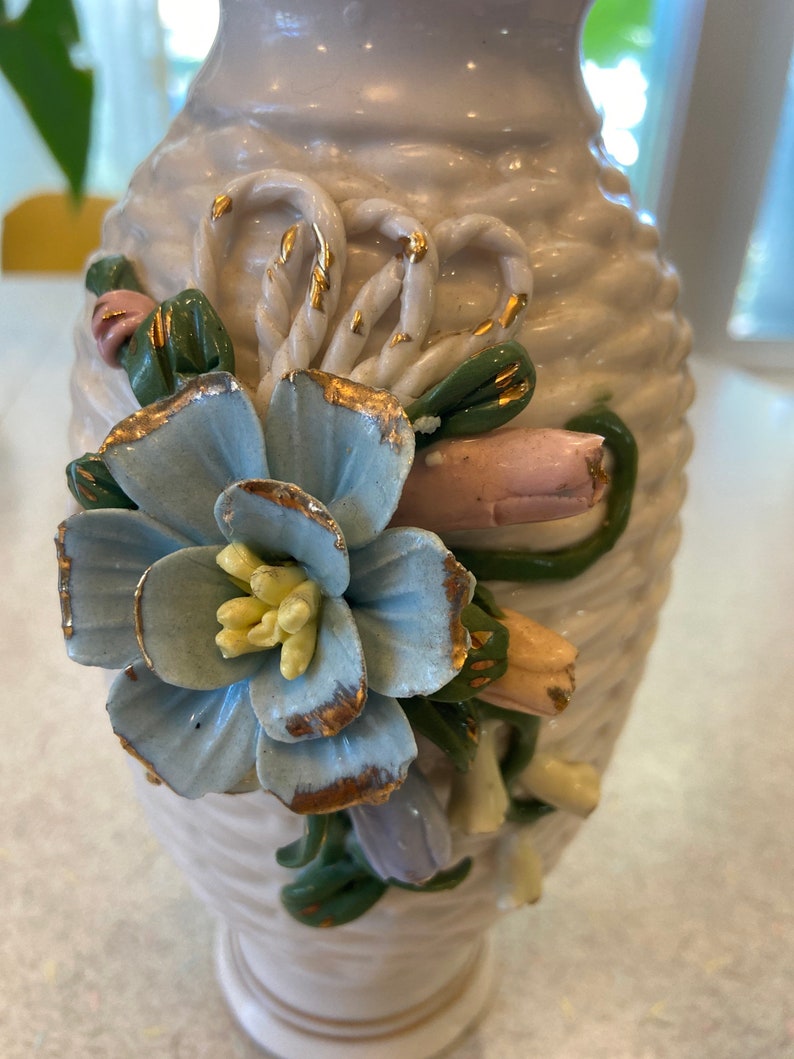 Vintage Vase With Raised Flowers Etsy