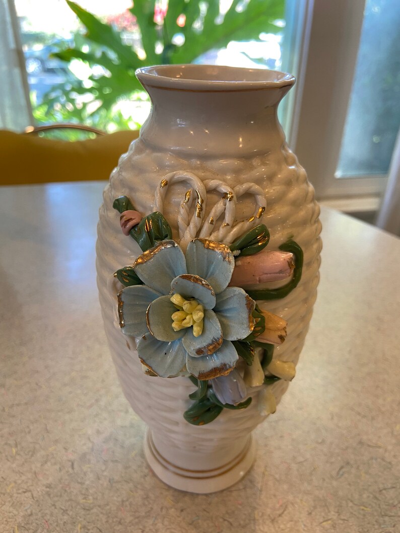 Vintage Vase With Raised Flowers Etsy