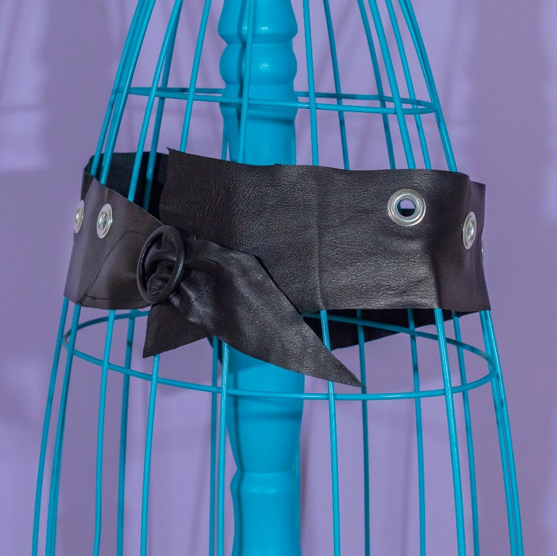 80s Inspired One Of A Kind Black Lambskin Belt With Large Grommets Vintage Buckle