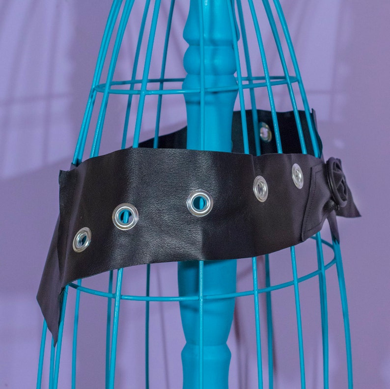 80s Inspired One Of A Kind Black Lambskin Belt With Large Grommets Vintage Buckle