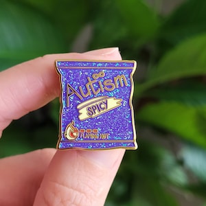 Spicy Autism Pin | 1&quot; Glittery Enamel Pin | Autism acceptance month, bag accessories