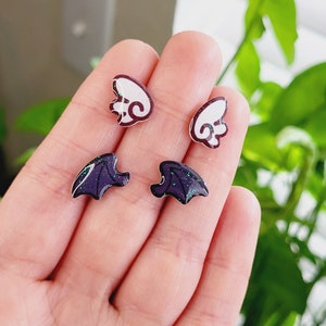 Angel and Demon Wing Studs | Handmade Shrink Plastic Earrings