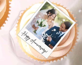 12 Edible Polaroid Cupcake Toppers | Cake Decorations | Any Image and Text | Icing Sheet and Wafer/Rice Paper | Personalised Custom