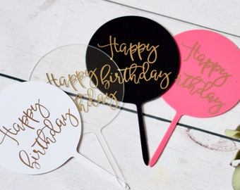 Paddle 'Happy Birthday' Cake Topper | Hot Soft Pink | Black | White | Transparent | Gold | Party Decorations |