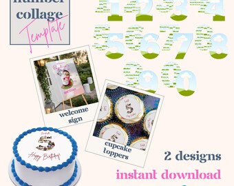Number Collage Template | 0-9 Frames | Cake and Cupcake Toppers | Fully Editable | Add Custom Photos | Drag and Drop | DIGITAL DOWNLOAD