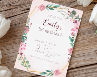 Pink Floral Bridal Shower Invitation Template | Editable Invite (Digital Template)