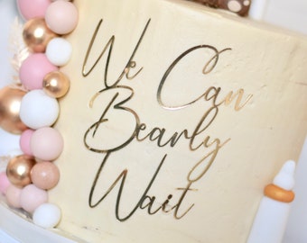 We Can Bearly Wait Cake Charm | Baby Shower Topper, Gold Glitter