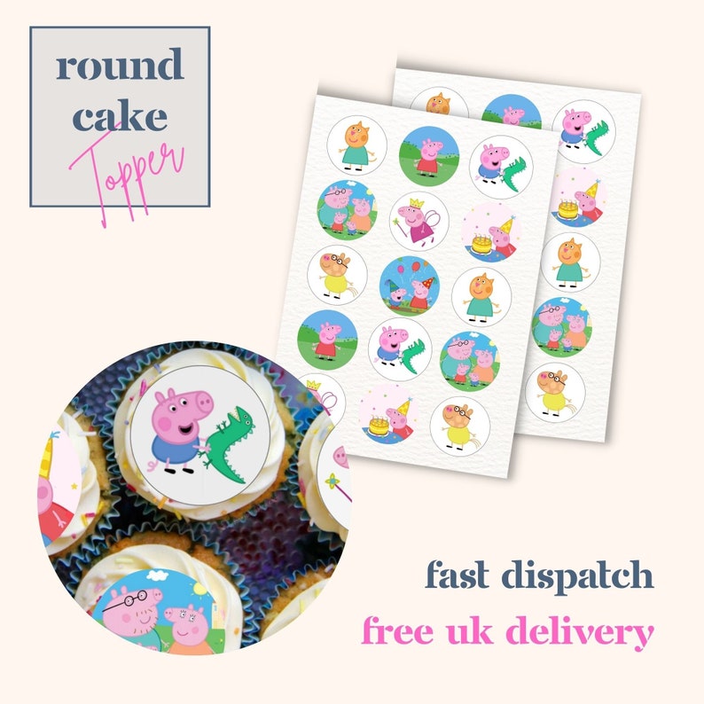 Peppa Pig Edible Cupcake Toppers Children's Cake Etsy
