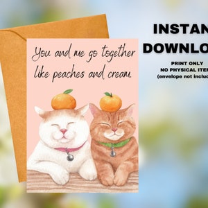Chats de carte d'anniversaire | Téléchargement instantané | Cartes de Saint Valentin Chats | Carte Mari Saint Valentin | Carte Saint Valentin Copain