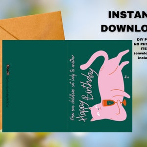 Cartões com gatos | Cartão sem filhos imprimível da senhora do gato | Cartões de aniversário do gato | Cartão de aniversário gato | Cartão de senhora gato sem filhos para download digital