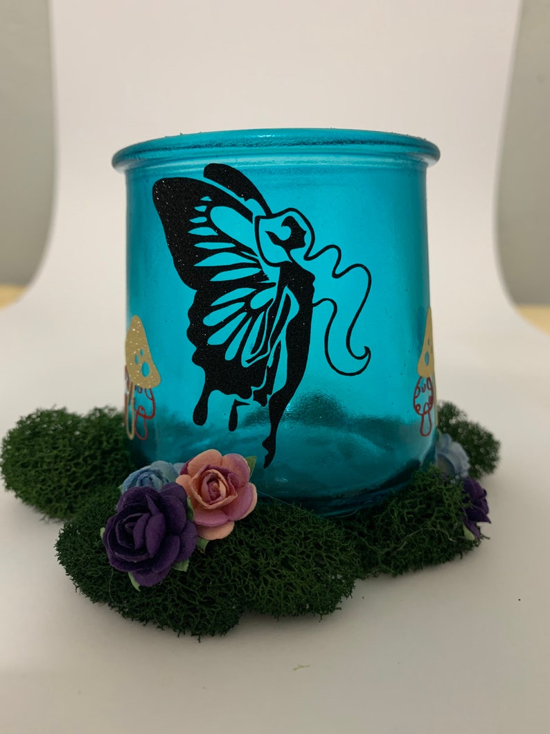 Handcrafted Fairy Garden Glass Tea Light Holder