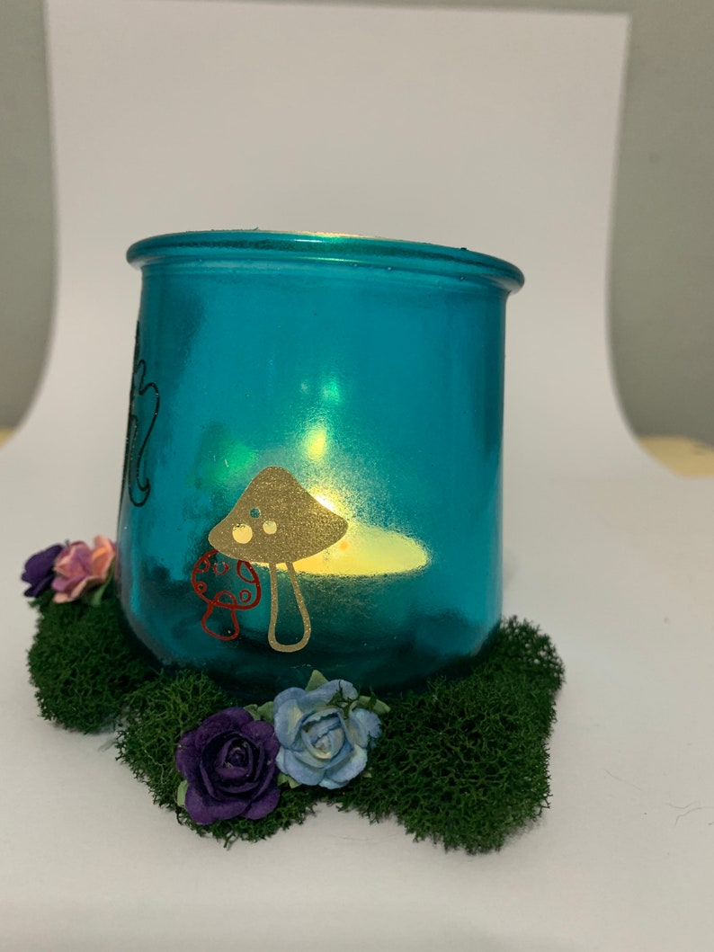 Handcrafted Fairy Garden Glass Tea Light Holder