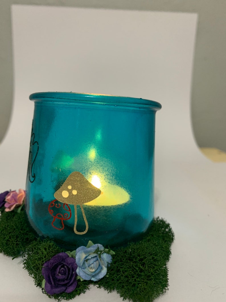 Handcrafted Fairy Garden Glass Tea Light Holder