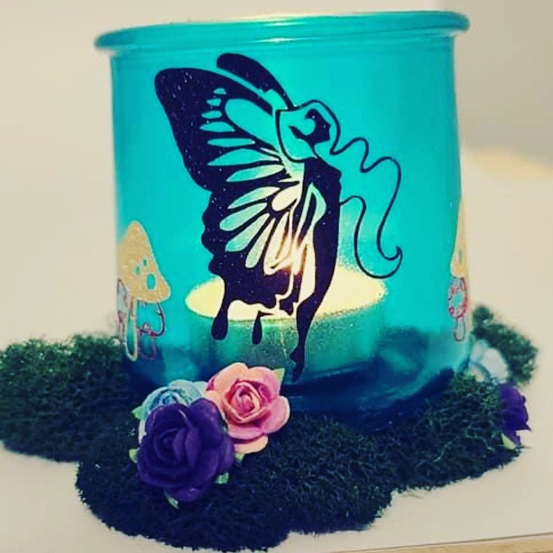 Handcrafted Fairy Garden Glass Tea Light Holder