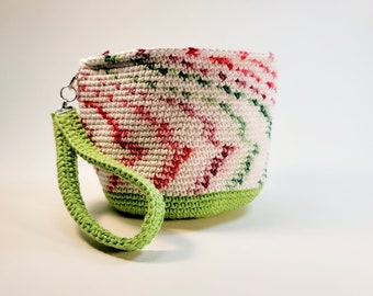 Pulsera. Monedero de muñeca de crochet para mujer con correa. Neceser con cierre de cremallera.