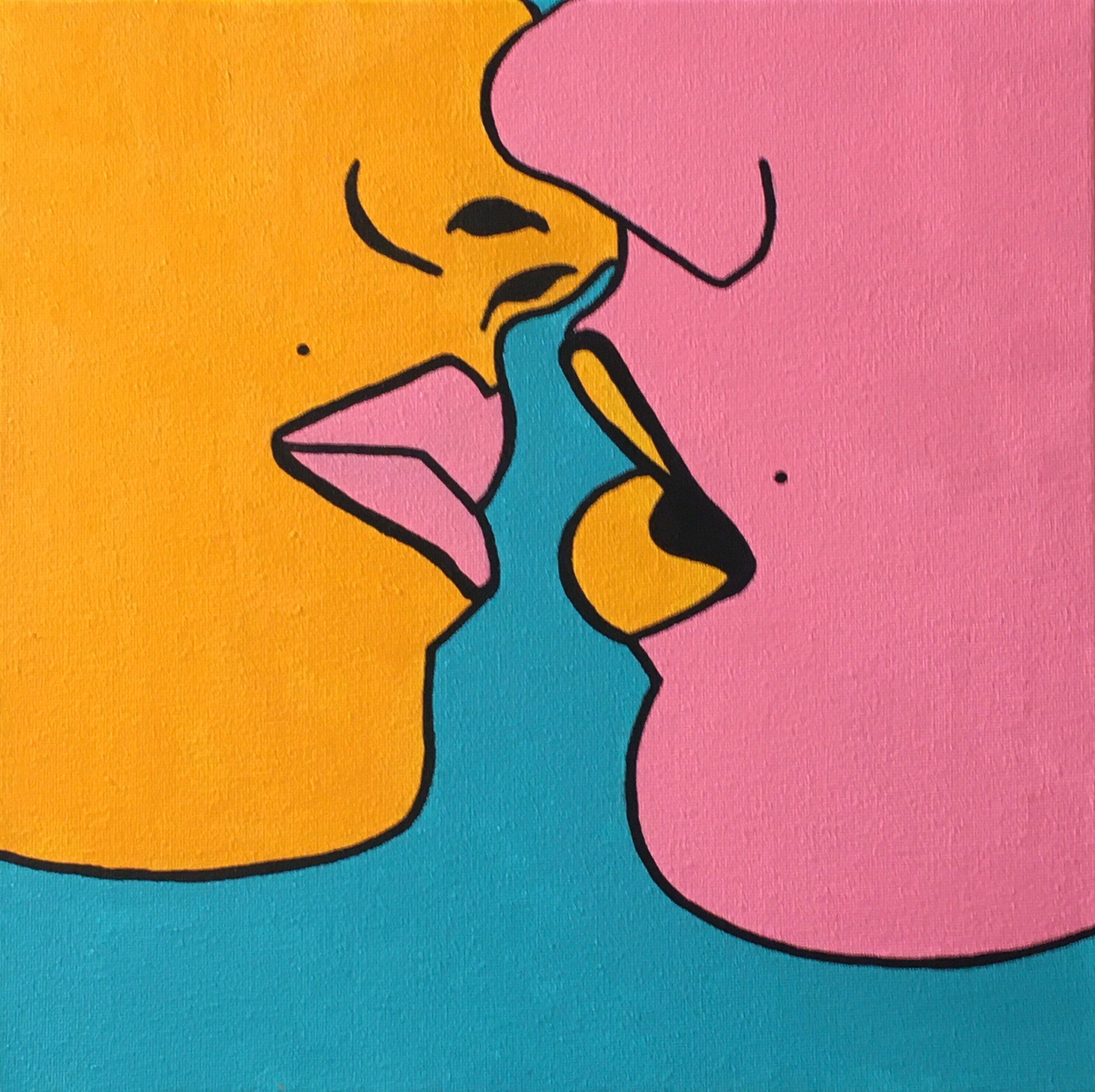 Lovers Kiss Hand Painted Pop Art Canvas Wall Art Etsy