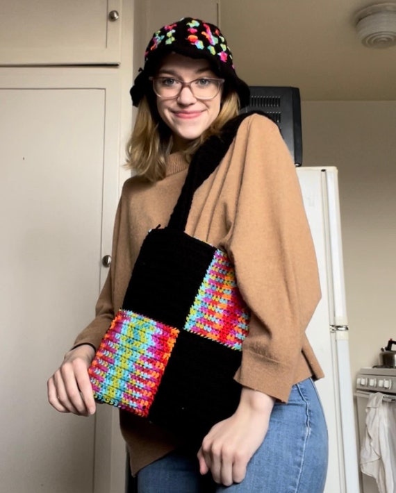 Color Block Crochet Bag Color Block Tote Bag