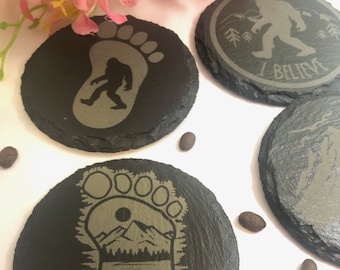 Sasquatch | Bigfoot | Laser engraved slate coasters | Outdoors | Folklore | Legend | Mystery |
